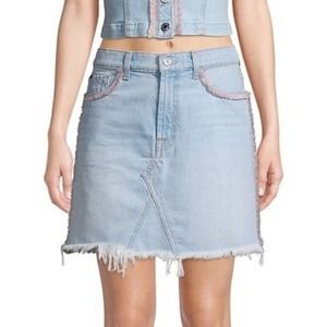 7 For All Mankind plus size frayed denim jean mini skirt w/ fringe NWT Sz 32